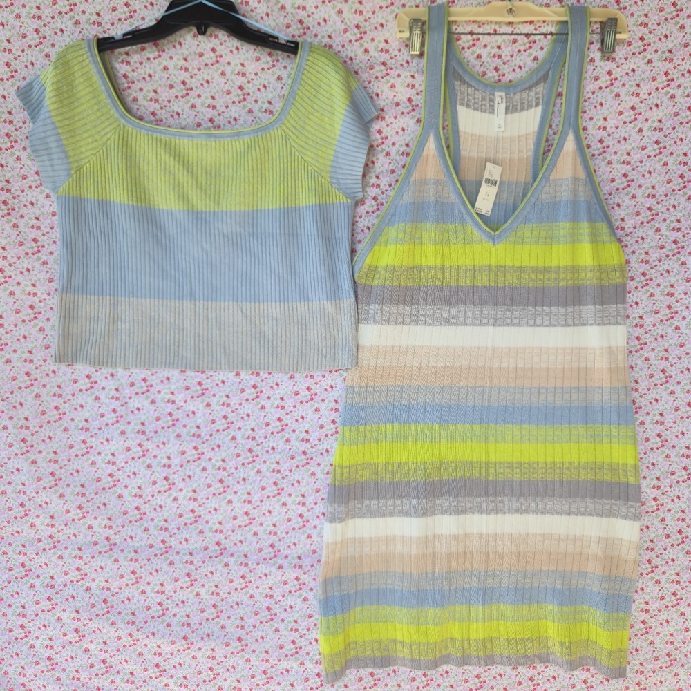NWT Daily Practice Anthropologie Tuvalu Striped Knit Dress & Crop Top Set 2X